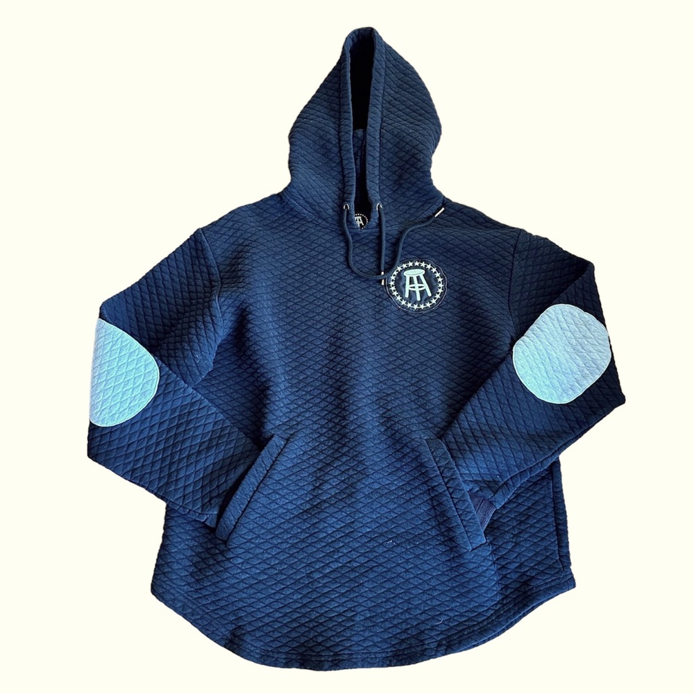 Barstool Sports Quilted Black Pullover Hooded Sweatshirt Size L